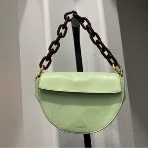 YUZEFI DORIS LEATHER SHOULDER BAG Mint Light Green Tortoise Shell